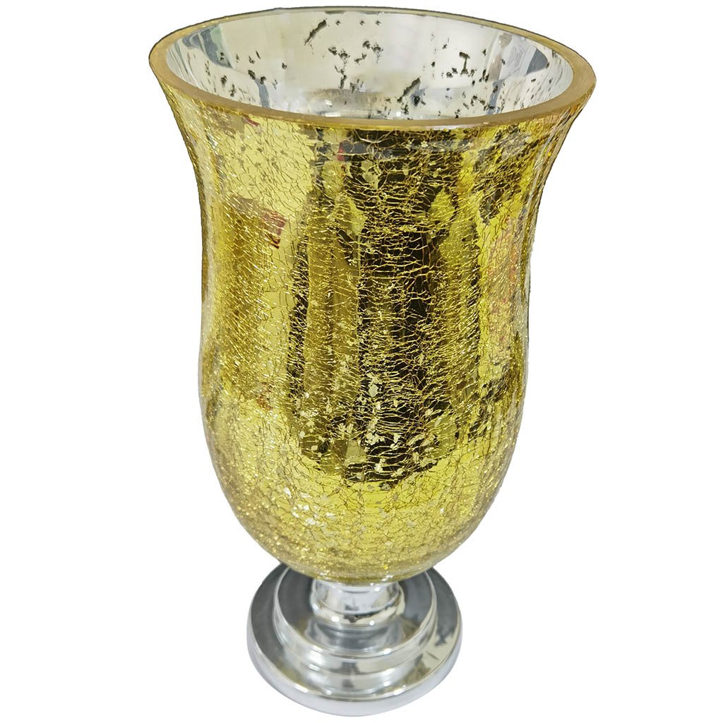 Gold Hurricane Vase, H:14in D:6.5in