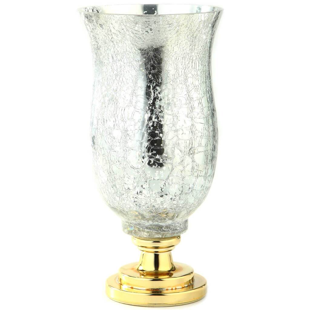 Silver Hurricane Vase, H:14in D:6.5in