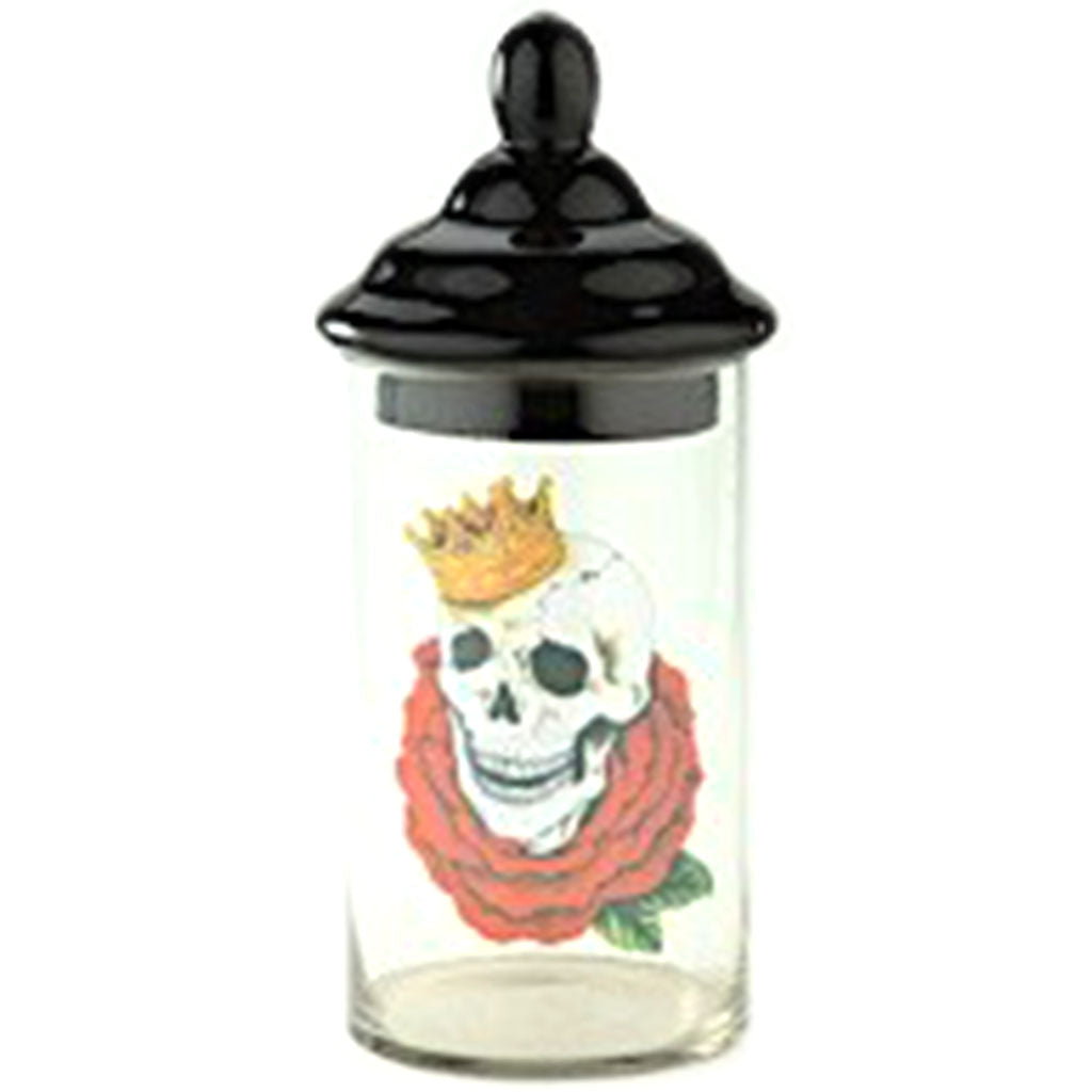 Clear Jar with Lid Skull, H:14.5in D:6.5in