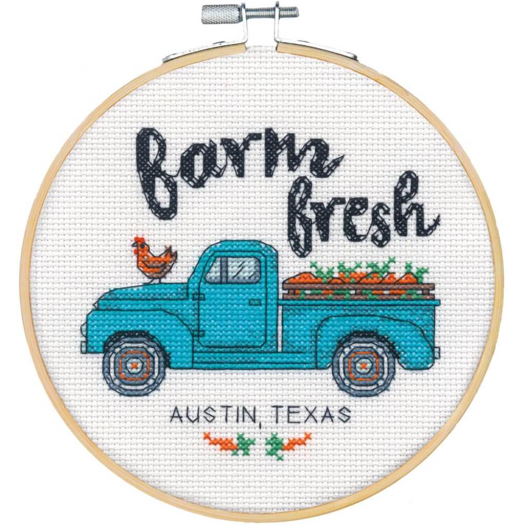 Dimensions Counted Cross Stitch Kit with Hoop 6in Farm Fresh 14 Count