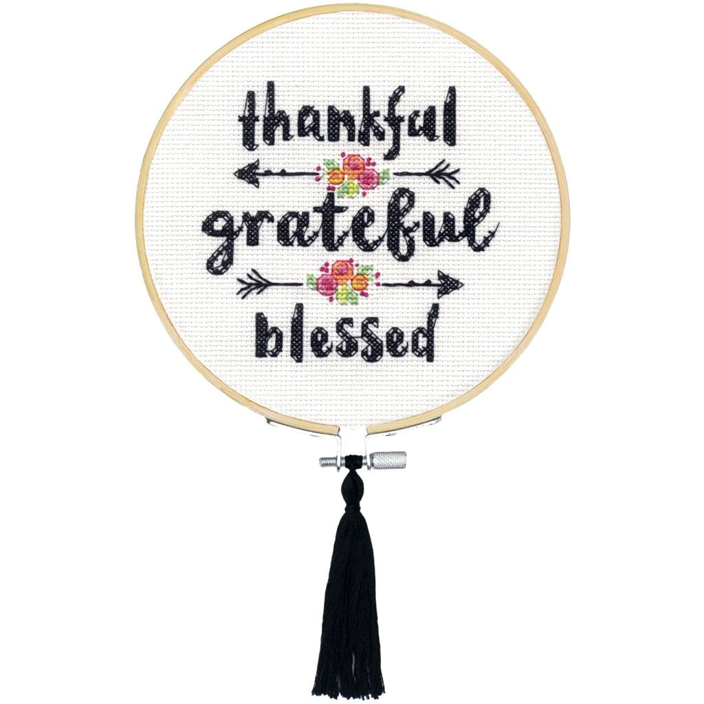 Counted Cross Stitch Kit with Hoop 6in Grateful &amp; Blessed (14 Count)