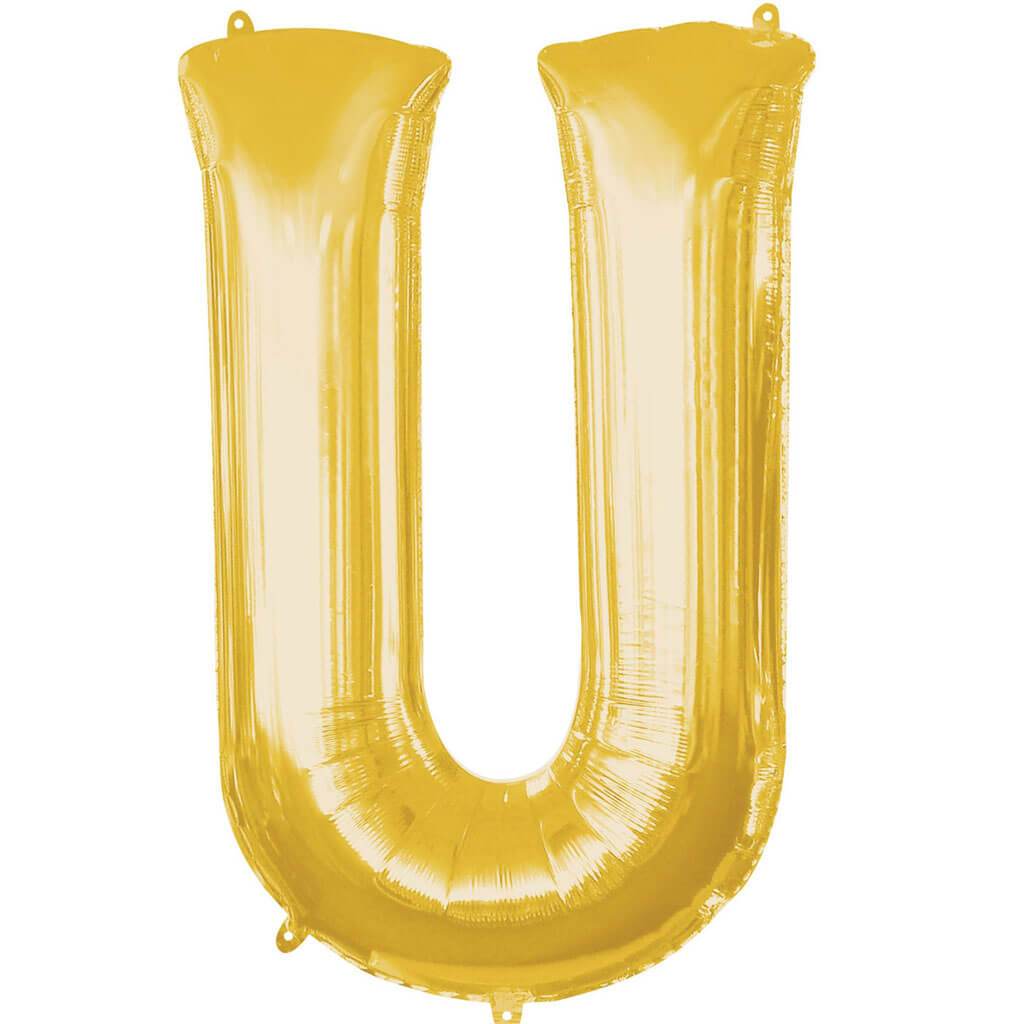 Mini Shape Foil Balloon Letter U 16in Gold