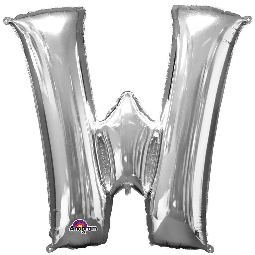 Mini Shape Foil Balloon Letter W 16in Silver