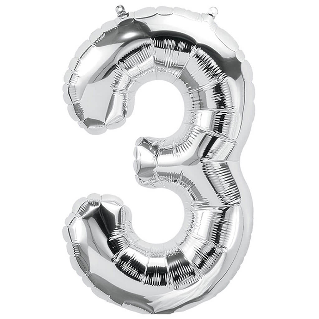 Mini Shape Foil Balloon Number 3 16in Silver