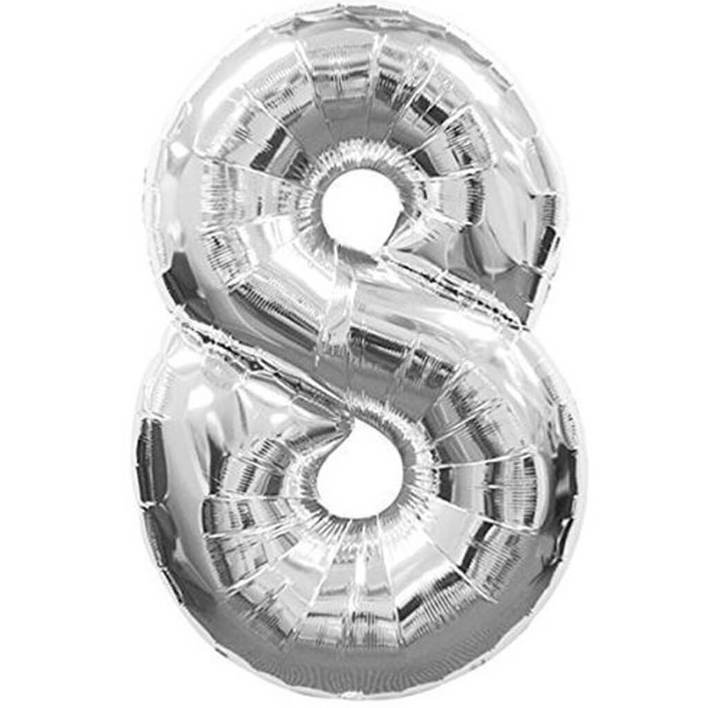 Mini Shape Foil Balloon Number 8 16in Silver