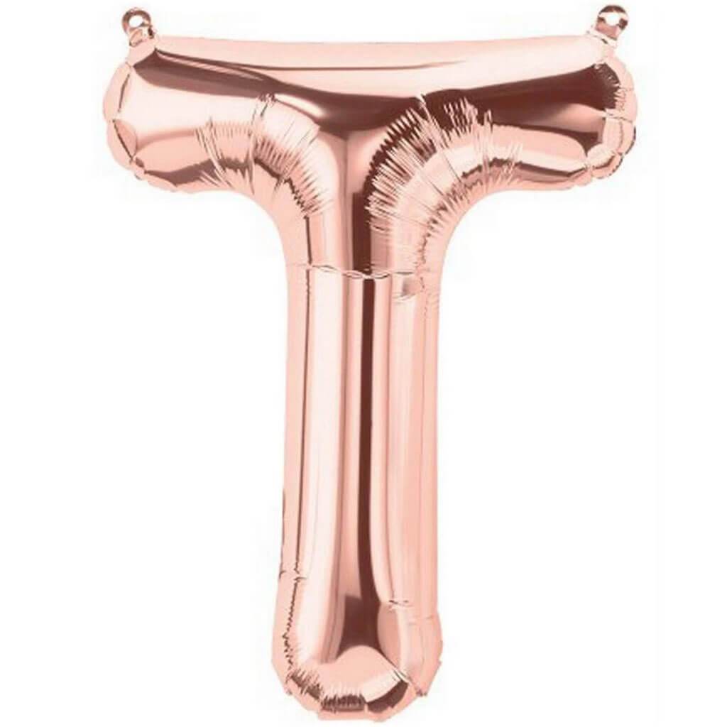 Mini Shape Foil Balloon Letter T 16in Rose Gold