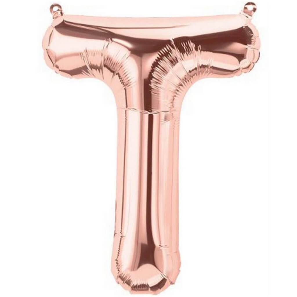 Mini Shape Foil Balloon Letter T 16in Rose Gold