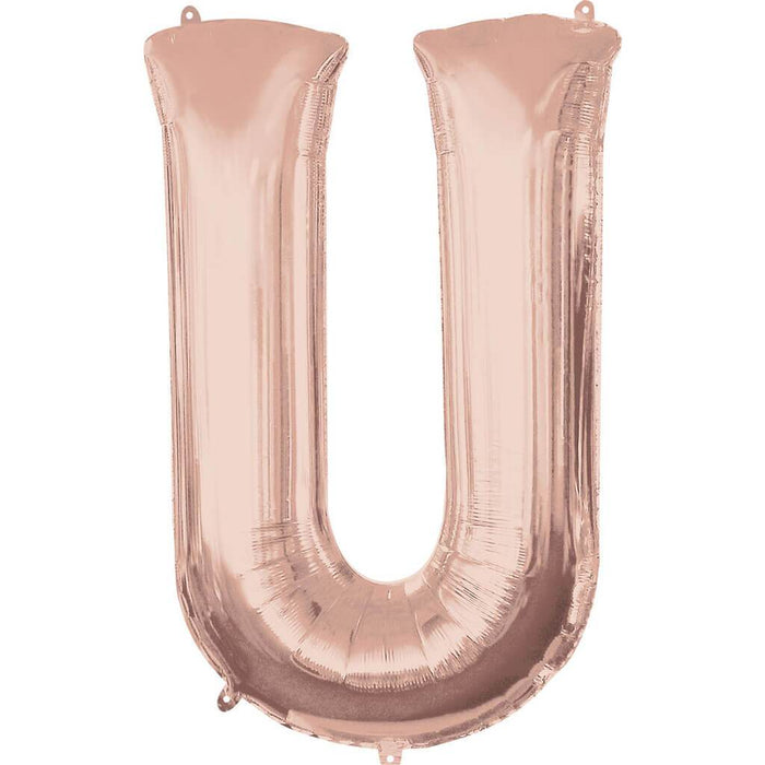Mini Shape Foil Balloon Letter U 16in Rose Gold