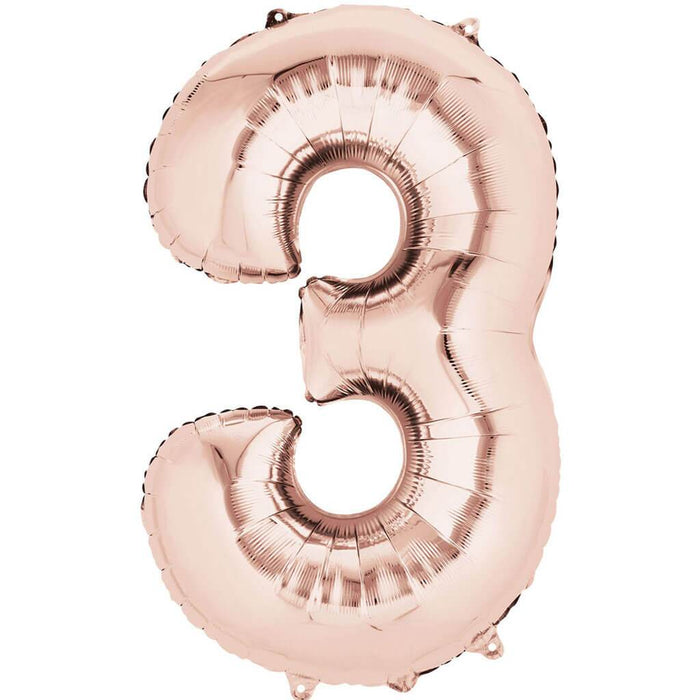 Mini Shape Foil Balloon Number 3 16in Rose Gold