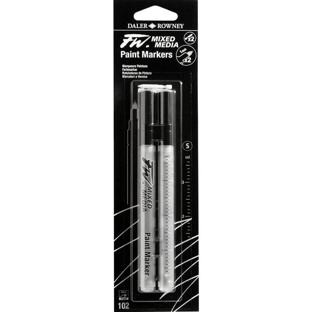 FW Empty Mixed Media Markers Technical Markers Small Barrel #101 Pkg of 2