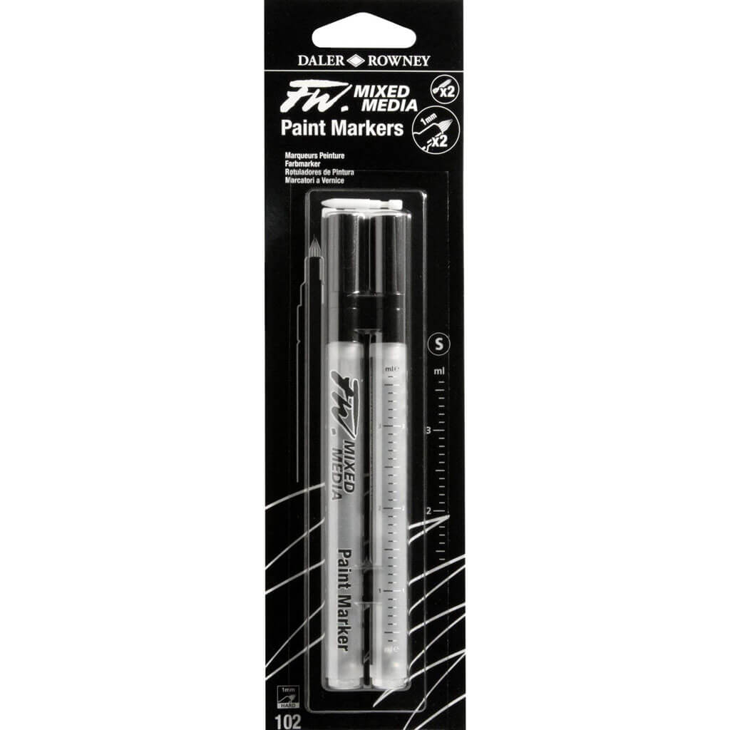 FW Empty Mixed Media Markers Hard Plastic Nib Small Barrel #102 Pkg of 2