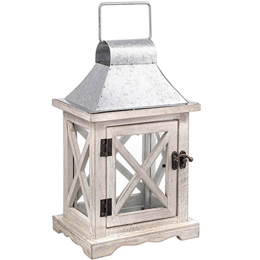 Wood Lantern Galvanized Top, 11in