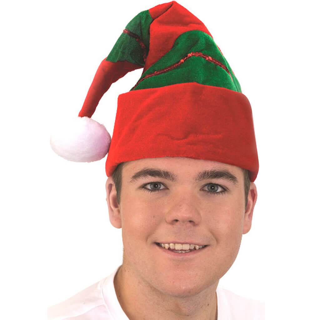 Striped Velvet Santa Hat with Sequin Trim