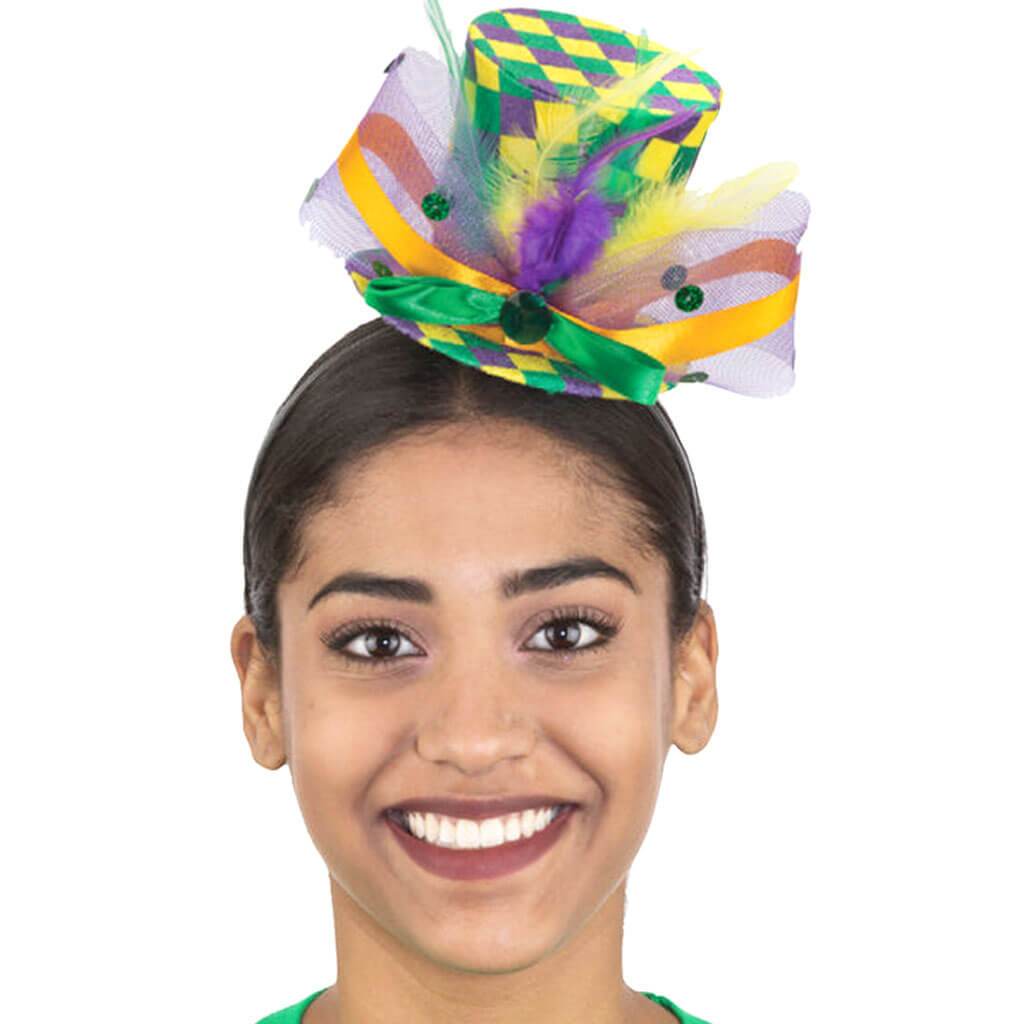 Mardi Gras Checkered Velvet Mini Top Hat Headband