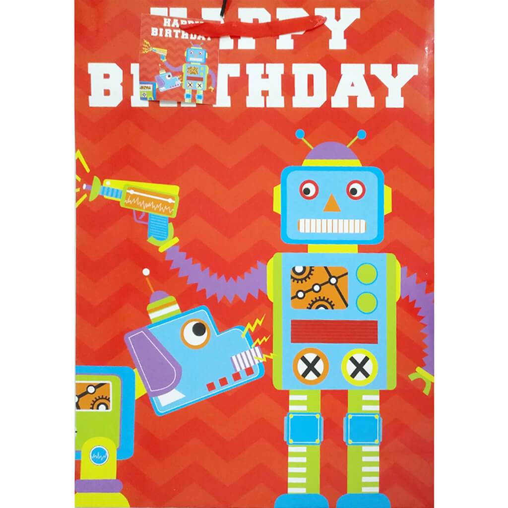 Gift Bag Birthday Kids 6Asst Dino/Robot 18X13X4 Jumbo