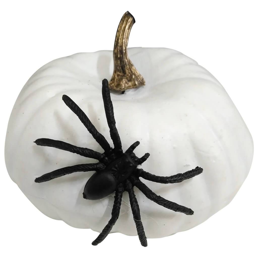 Decorative Pumpkin with Accents White with Spider