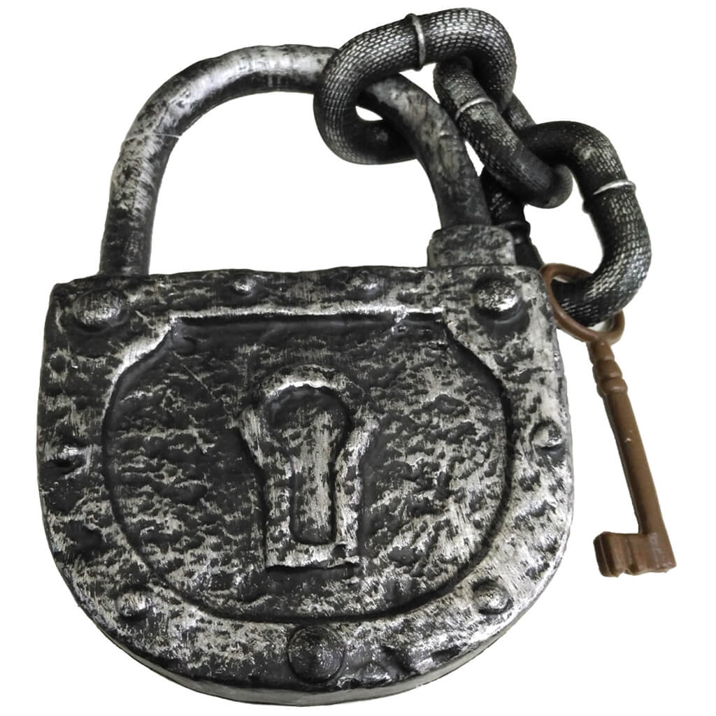 Lock with Key Crypt Keeper Plastic Antique Silver