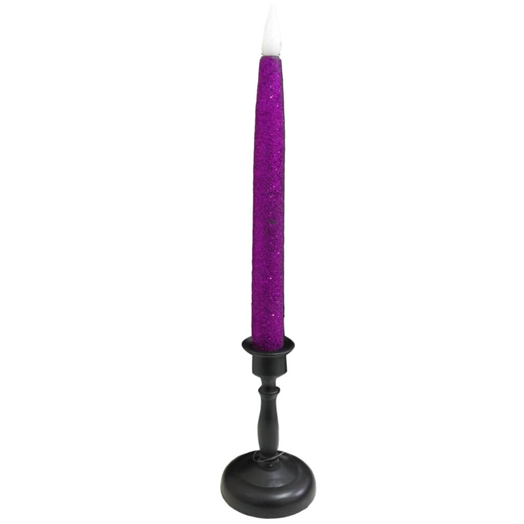 Candle Taper Halloween with Glitter Purple, 16in