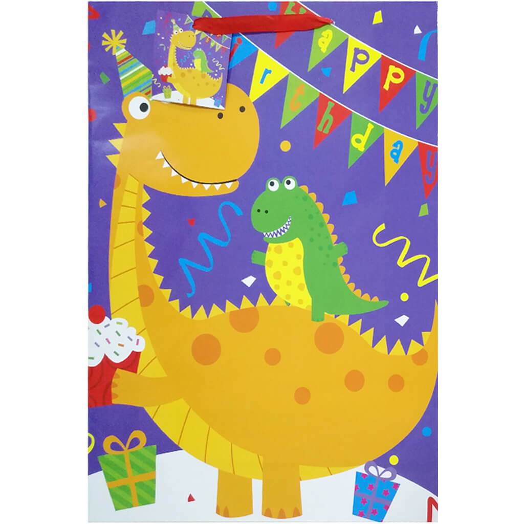 Gift Bag Birthday Kids Dino/Robot 18x13x4 Jumbo Violet