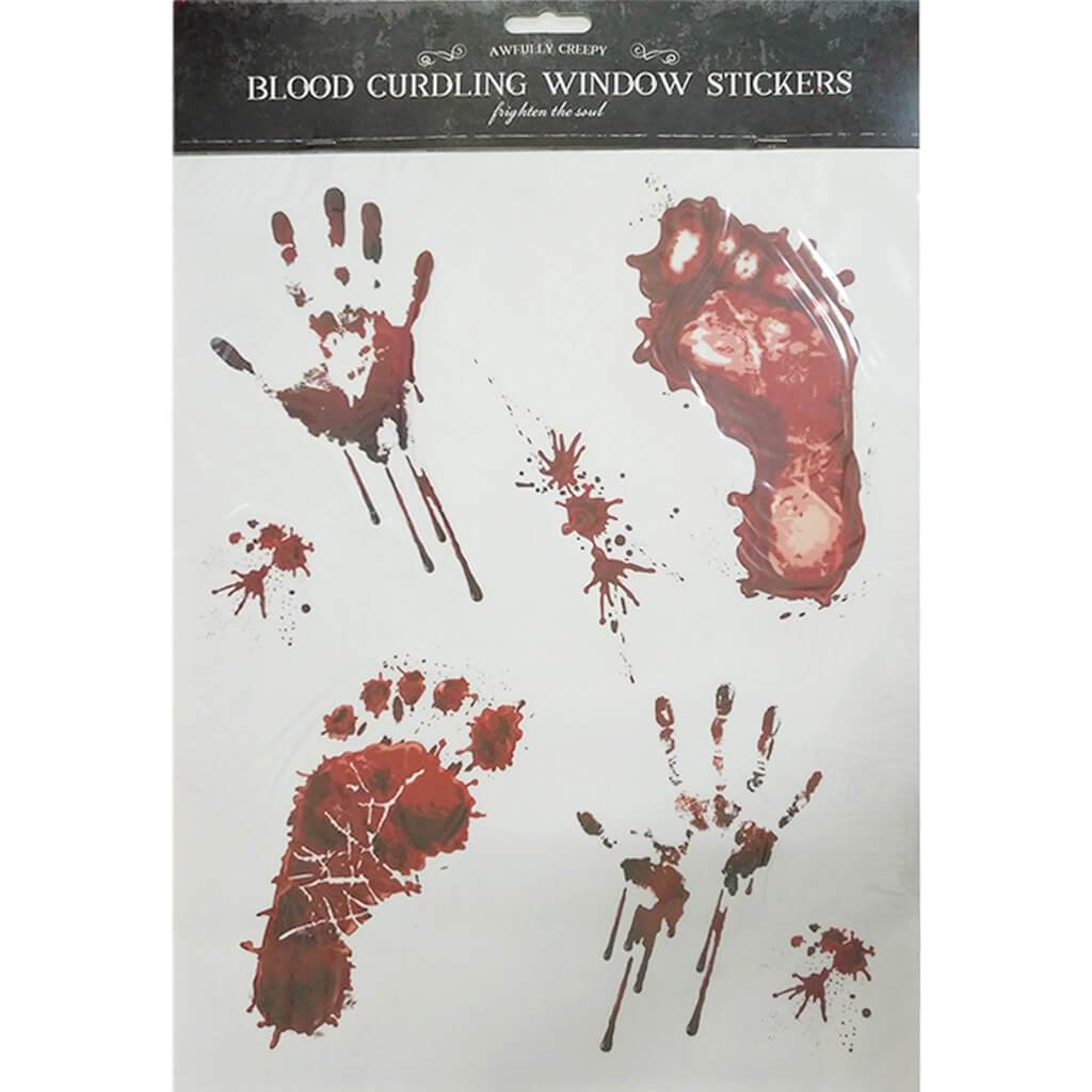Window Stickers Bloody Hands and Feet 17 x 12in