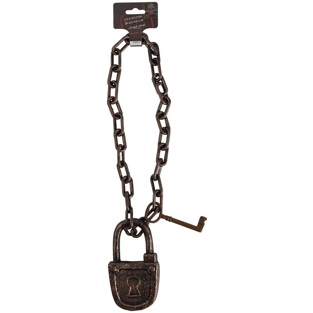 Lock with Chain &amp; Key Plastic Hanging Décor 20In Bronze