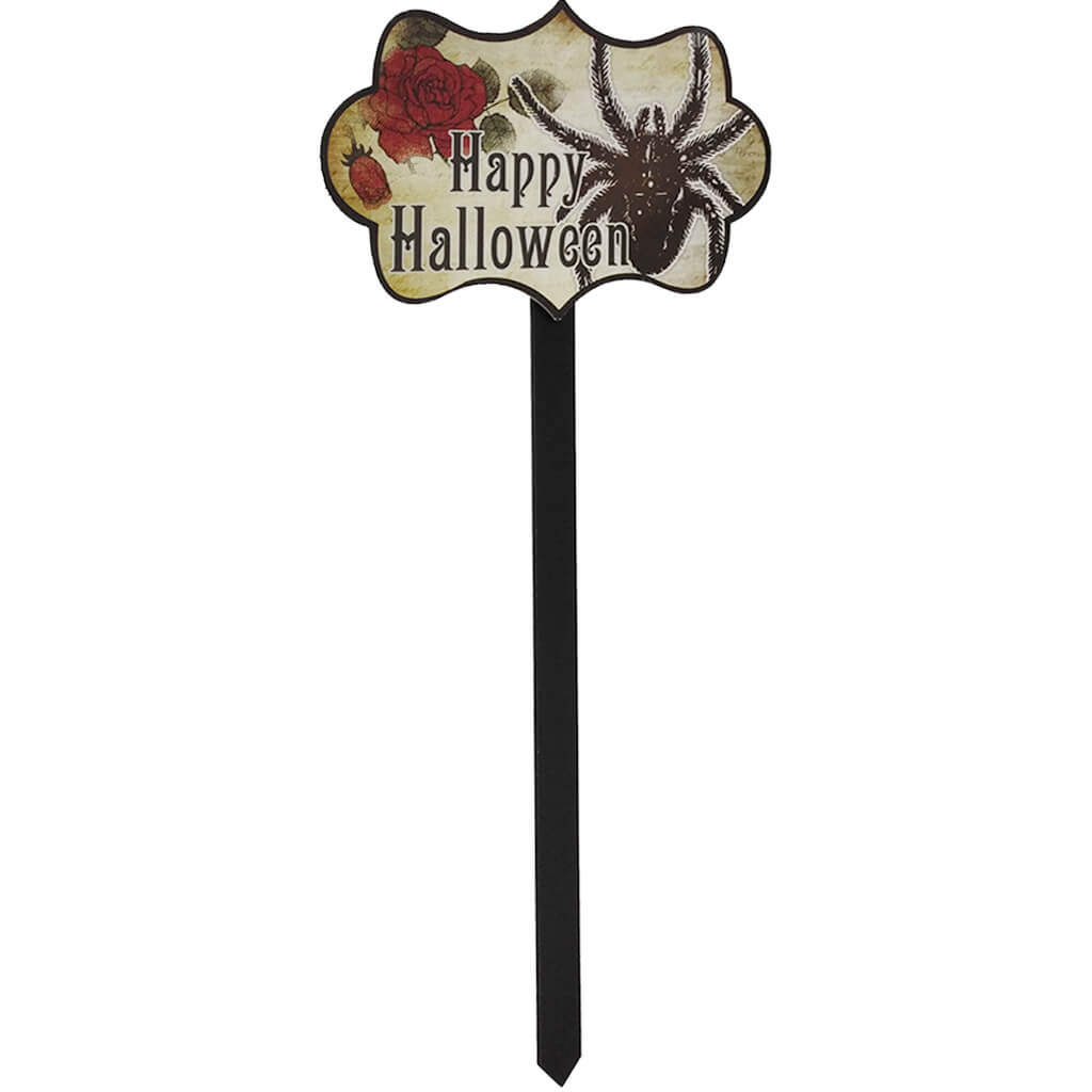 Yard Stake Spider with Rose Happy Halloween Spider