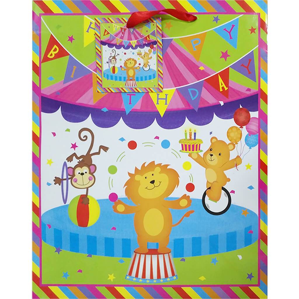 Gift Bag Circus Monkey, Lion, Bear 10x12.5x5in