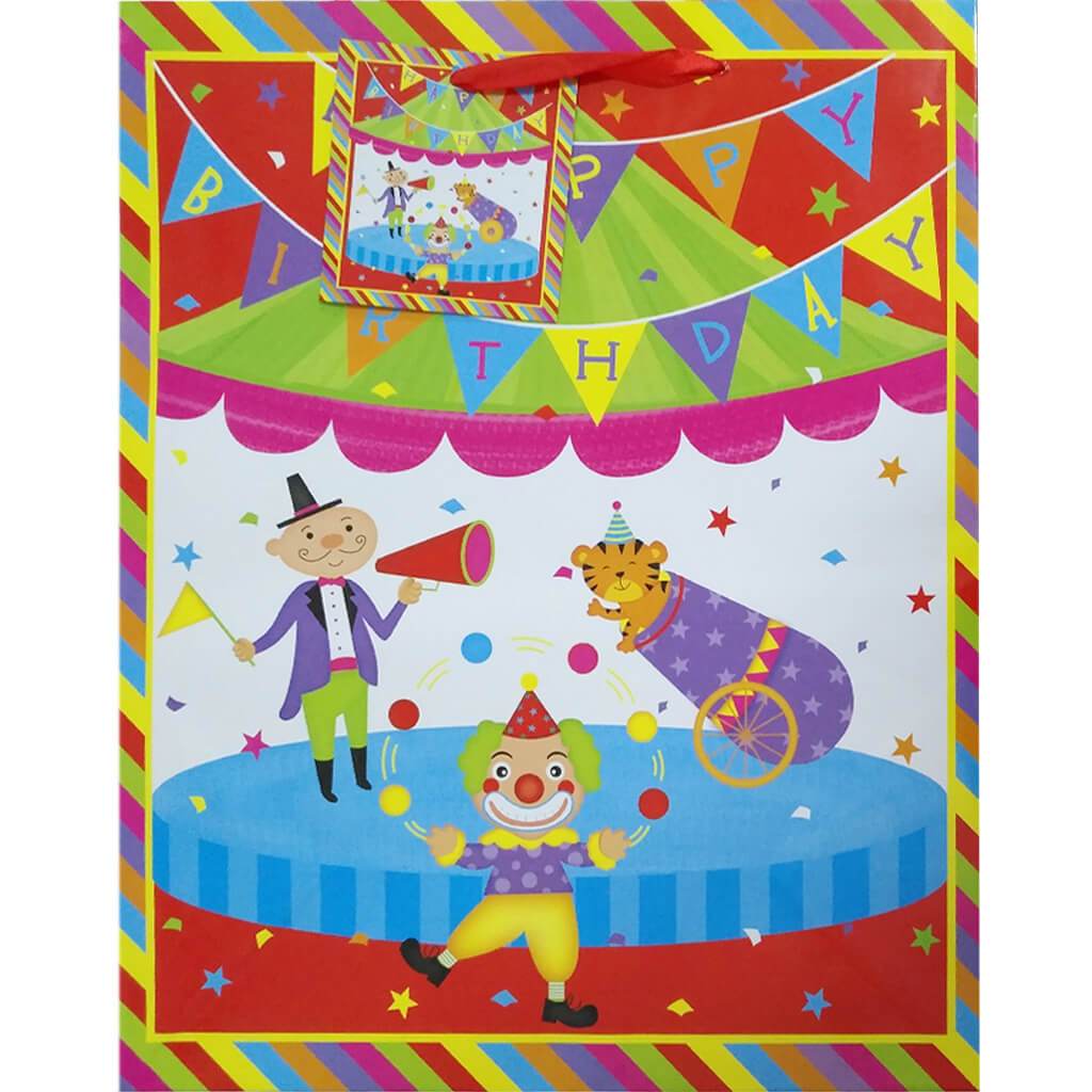 Gift Bag Circus Clowns And Tiger 10x12.5x5in