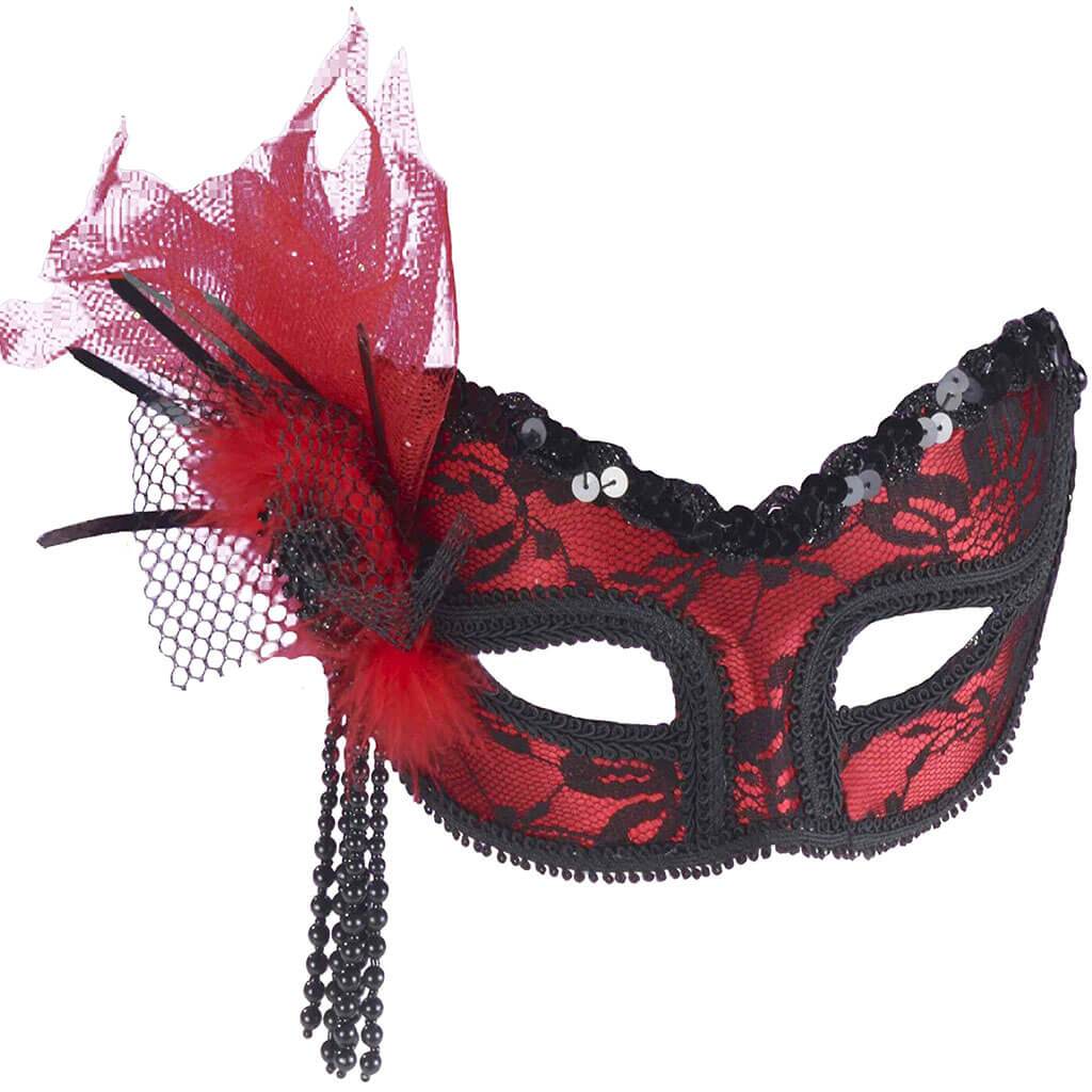 Neon Red Lace Mask