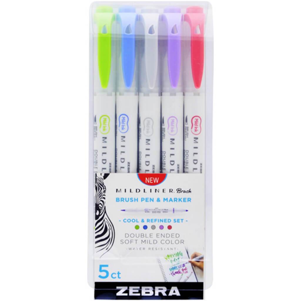 Mildliner Double Ended Brush Pen Sets 5 Color Cool and Refined