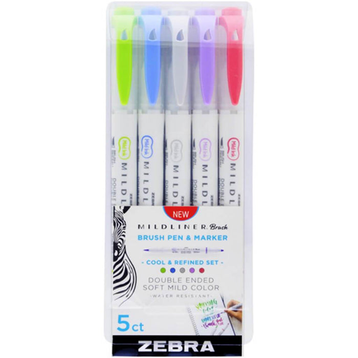 Mildliner Double Ended Brush Pen Sets 5 Color Cool and Refined