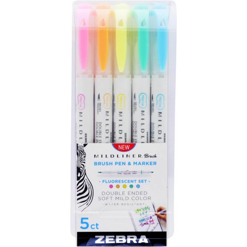 Mildliner Double Ended Brush Pen Sets 5 Color Fluorescent