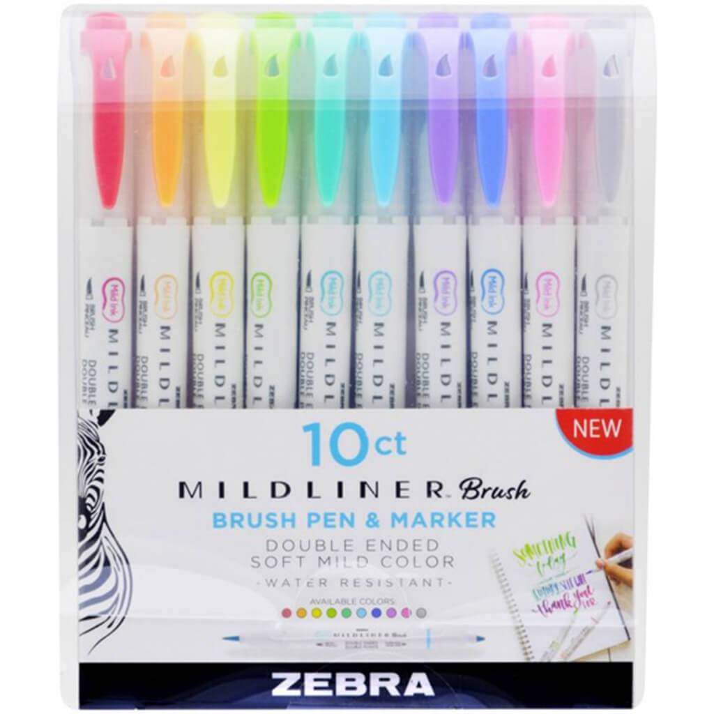 Mildliner Double Ended Brush Pen Sets 10 Color Assorted