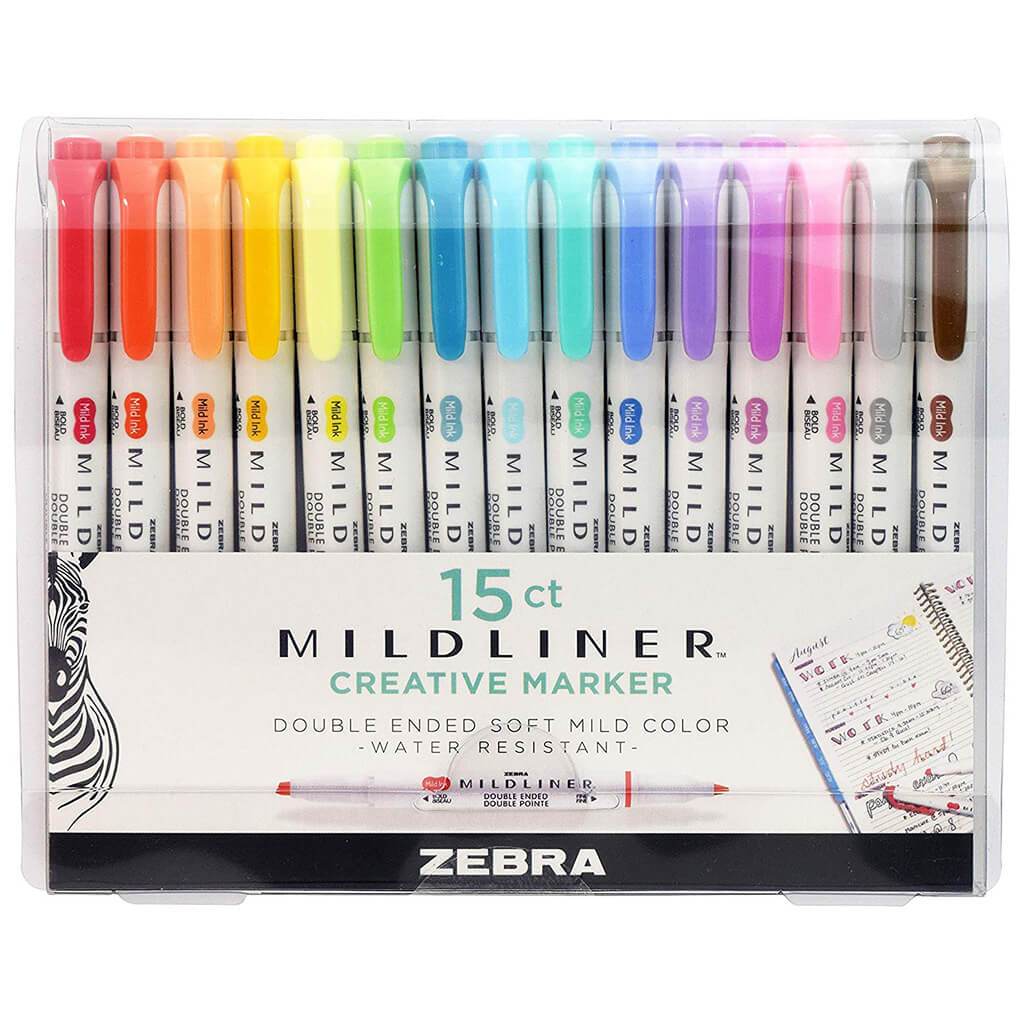 Mildliner Double Ended Brush Pen Sets 15 Color Assorted