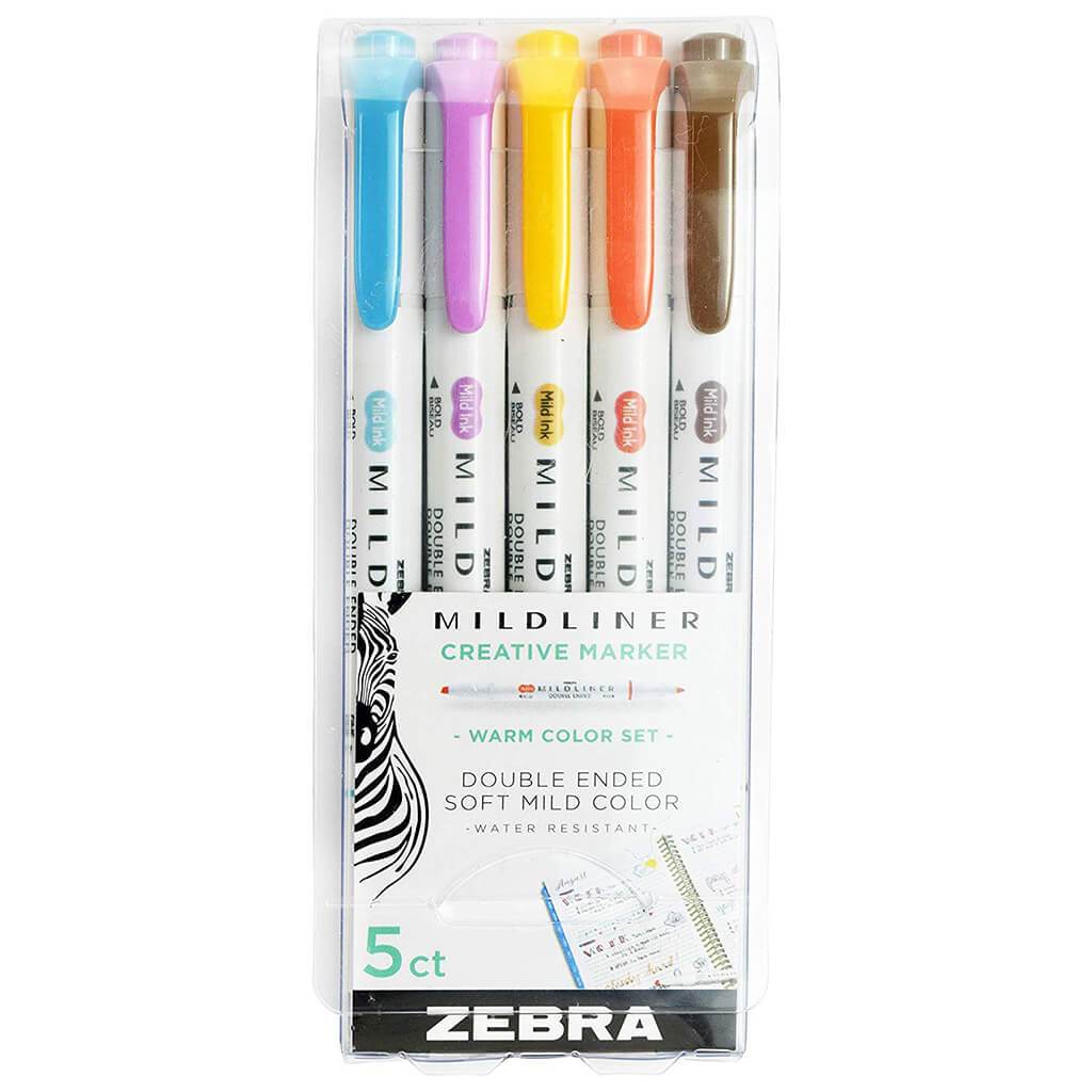 Mildliner Double Ended Brush Pen Sets 5 Color Warm