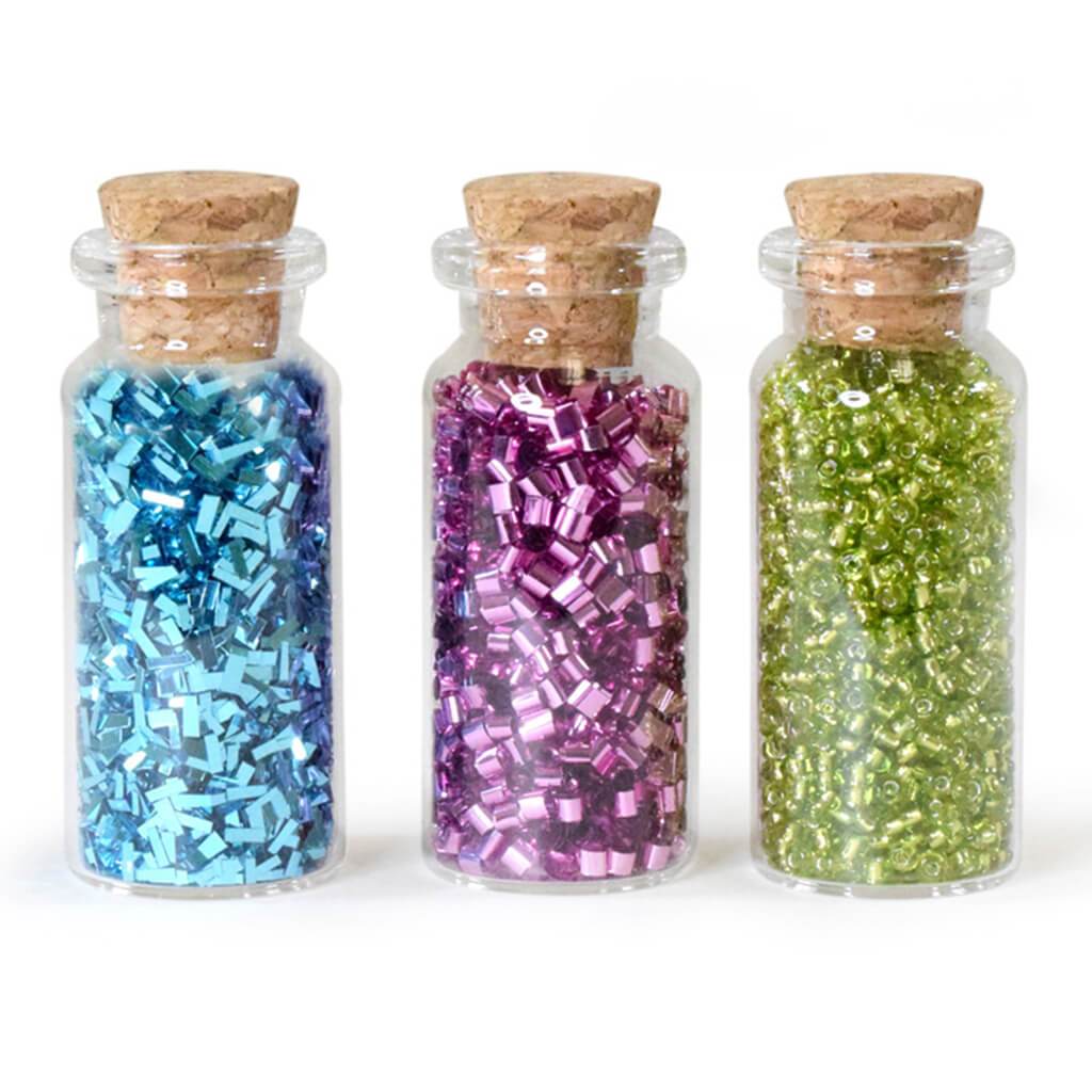 Glitter &amp; Seed Bead Accent Vials X3 Blue/Pink/Mint