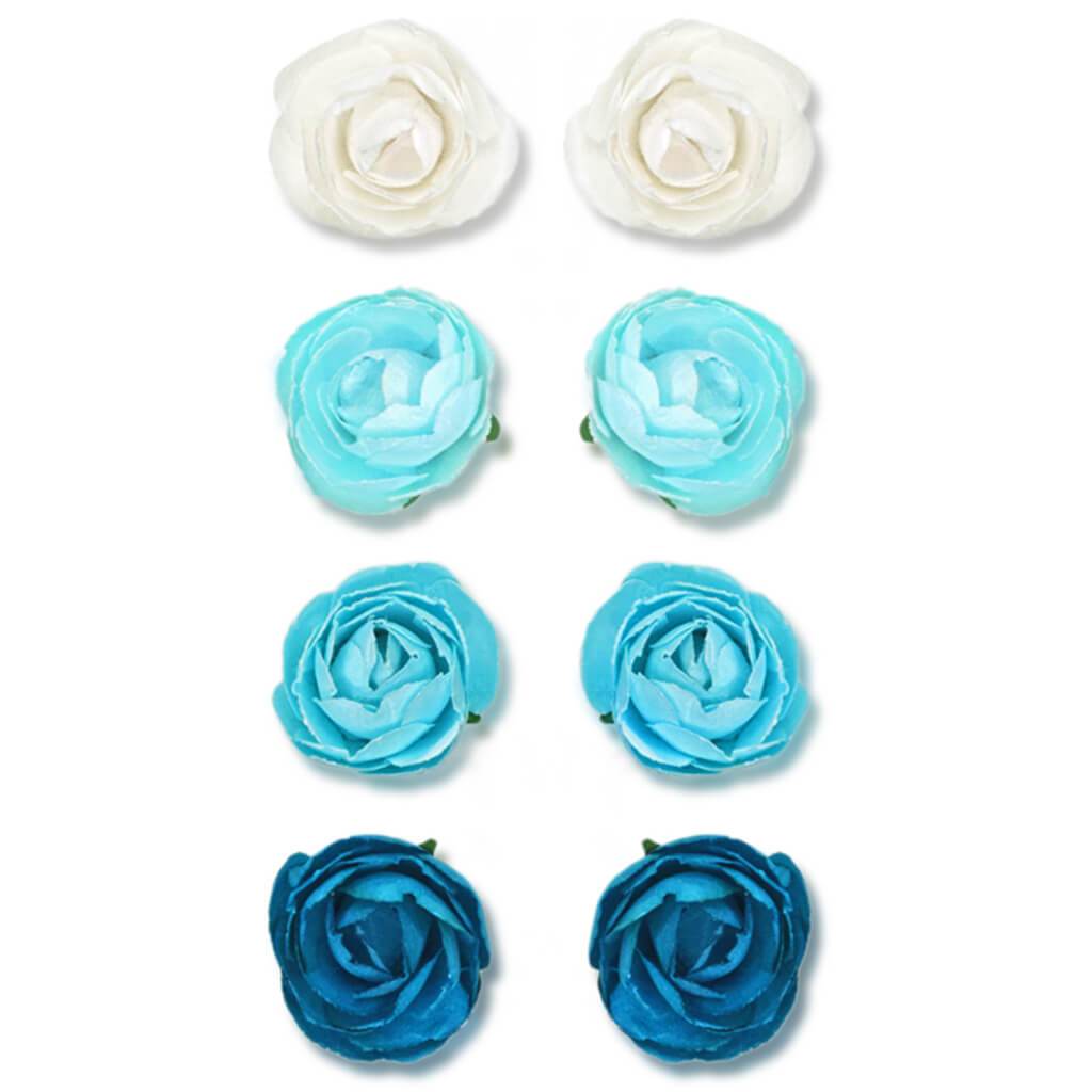 Handmade Paper Rosebuds X8 Blue 2.8cm