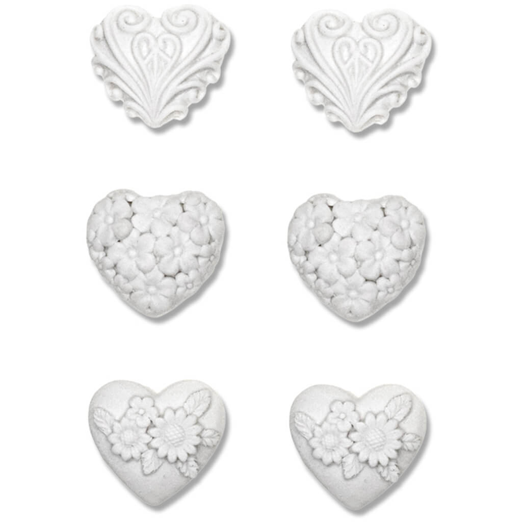 3D Unpainted DIY Resin Self-Stick Accents Heart 6 Piece