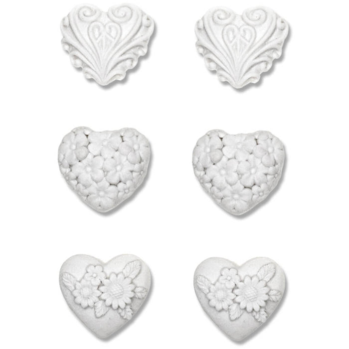 3D Unpainted DIY Resin Self-Stick Accents Heart 6 Piece