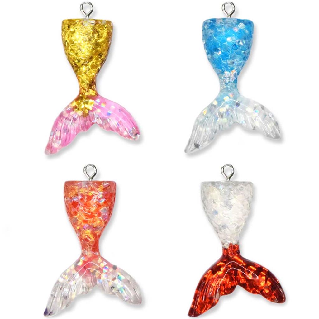 Glitter Charms 4pc Metal Loop Mermaid Tail