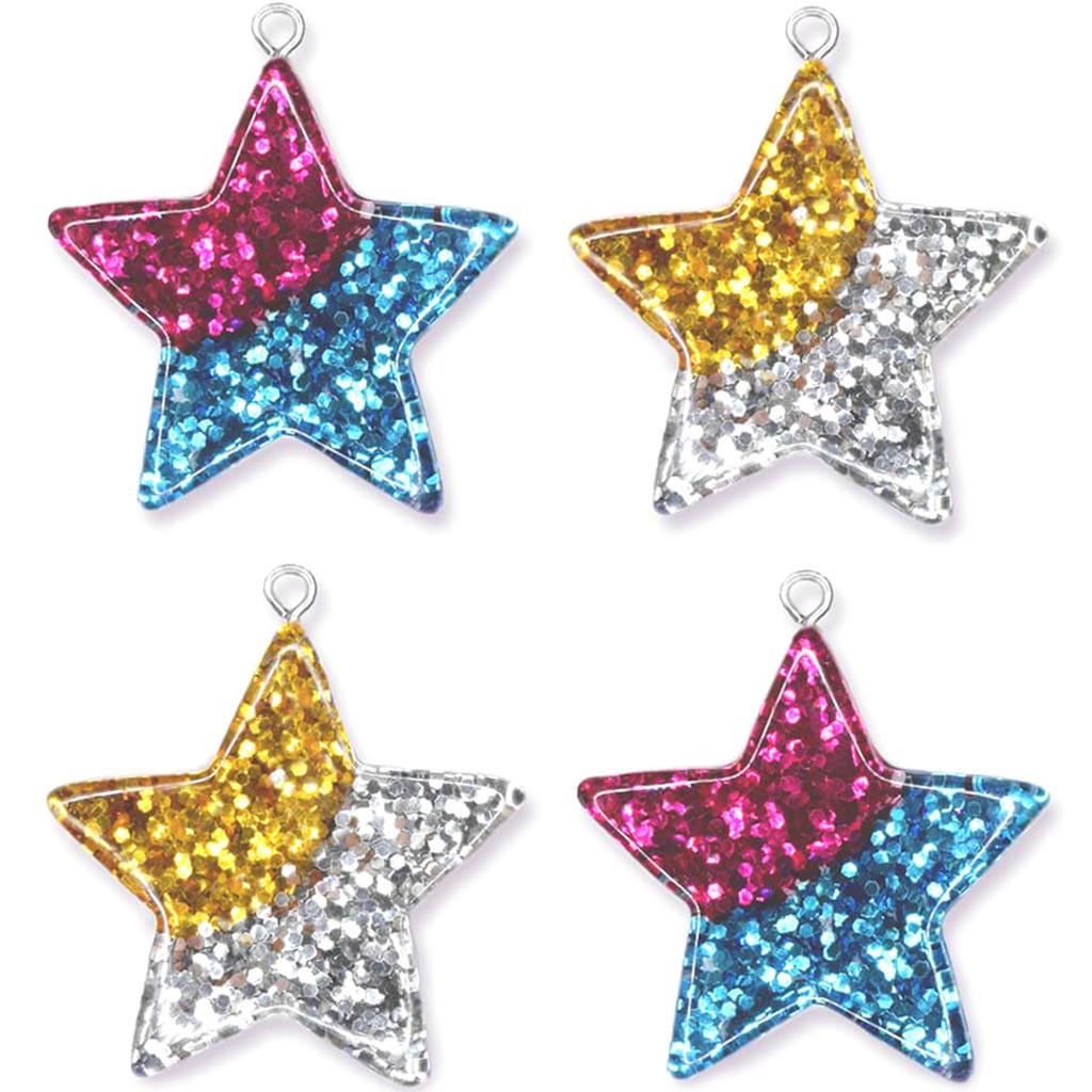 Glitter Charms 4pc Metal Loop Star