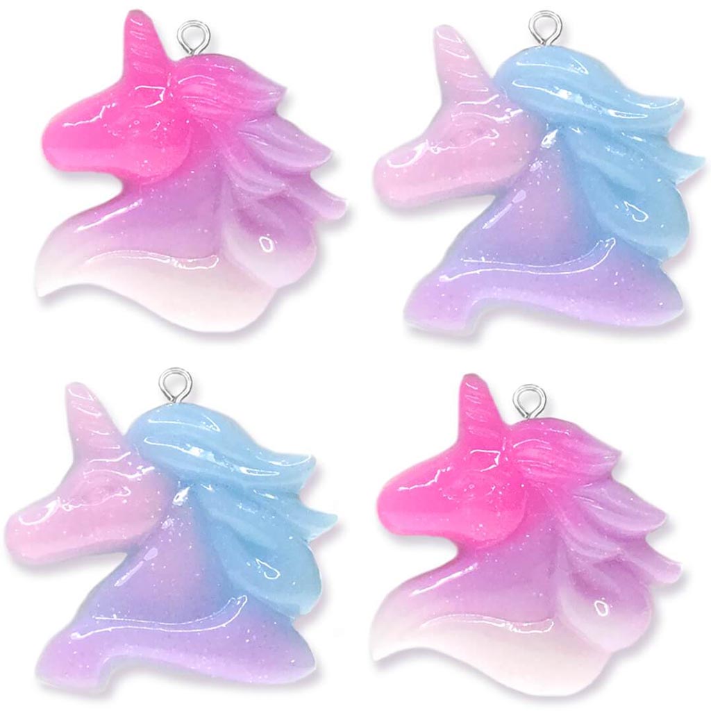 Glitter Charms 4pc Metal Loop Unicorn