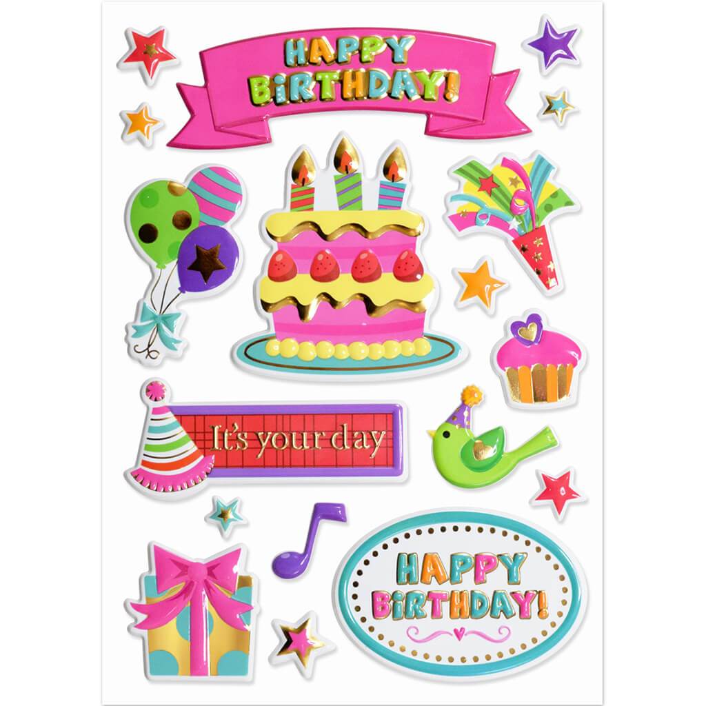 3D Pop Up Foil Stickers Happy Birthday 5in x 7in