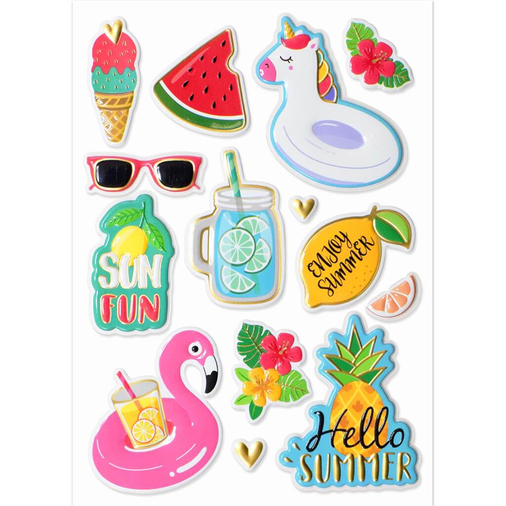 3D Pop Up Foil Stickers Hello Summer 5in x 7in