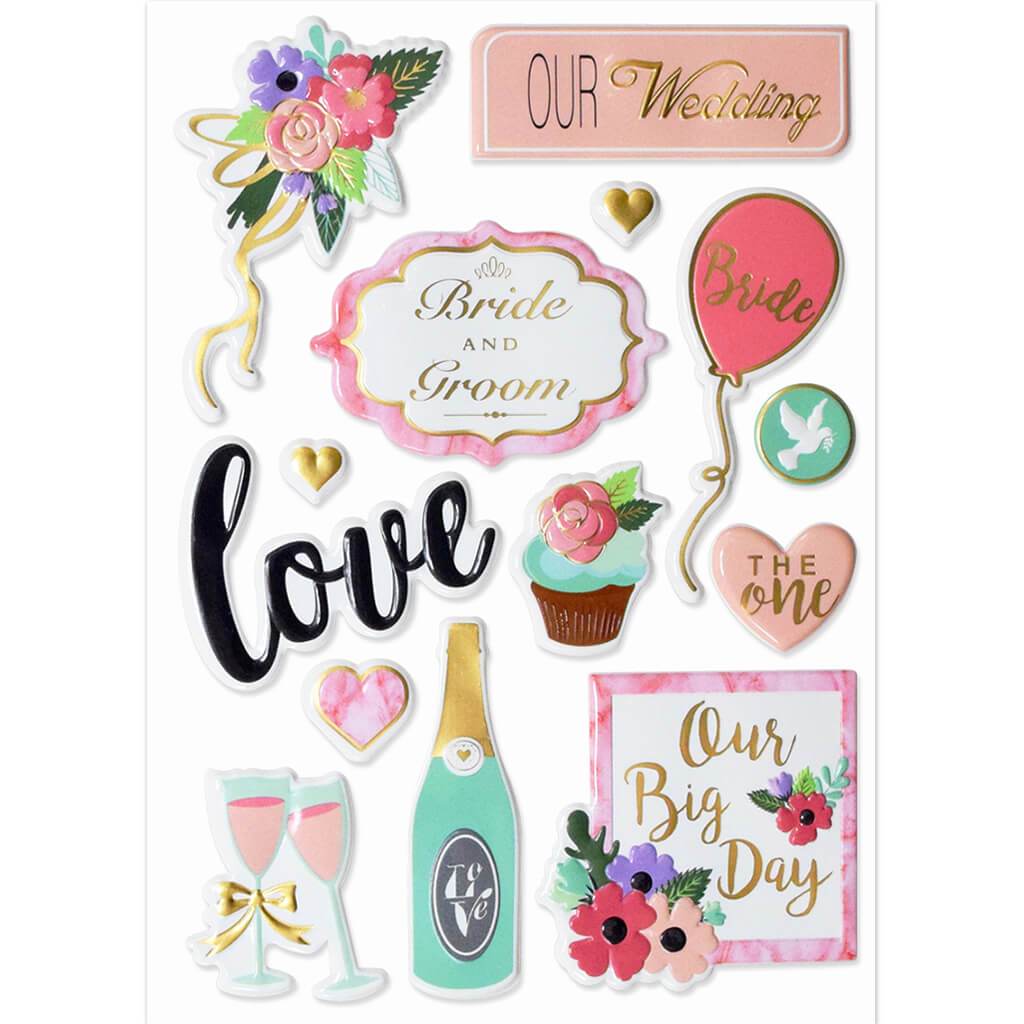 3D Pop Up Foil Stickers Our Wedding 5in x 7in