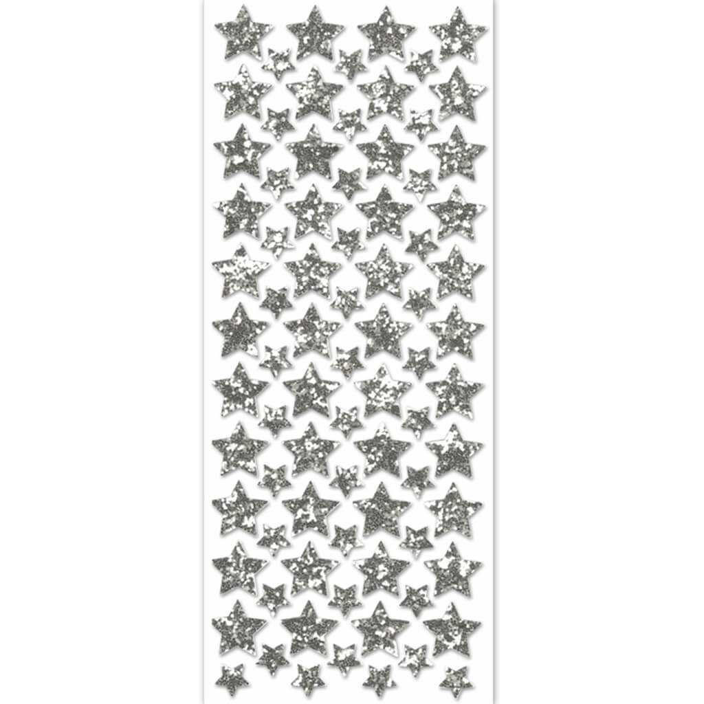 Sticker: Glitter Shapes Silver Stars 12.5 x 30cm