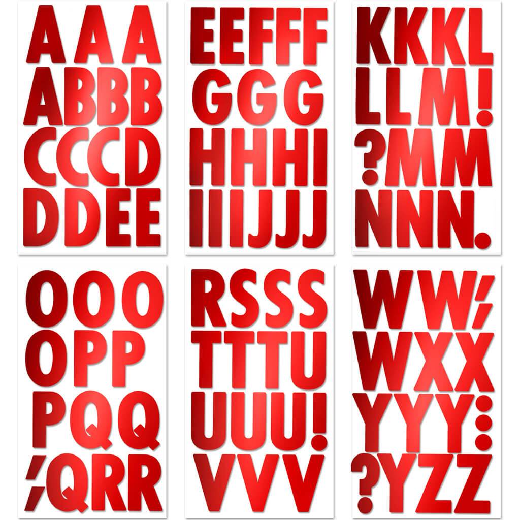 Sticker: Letters 6 Sheets Large Caps Red Metallic 3in