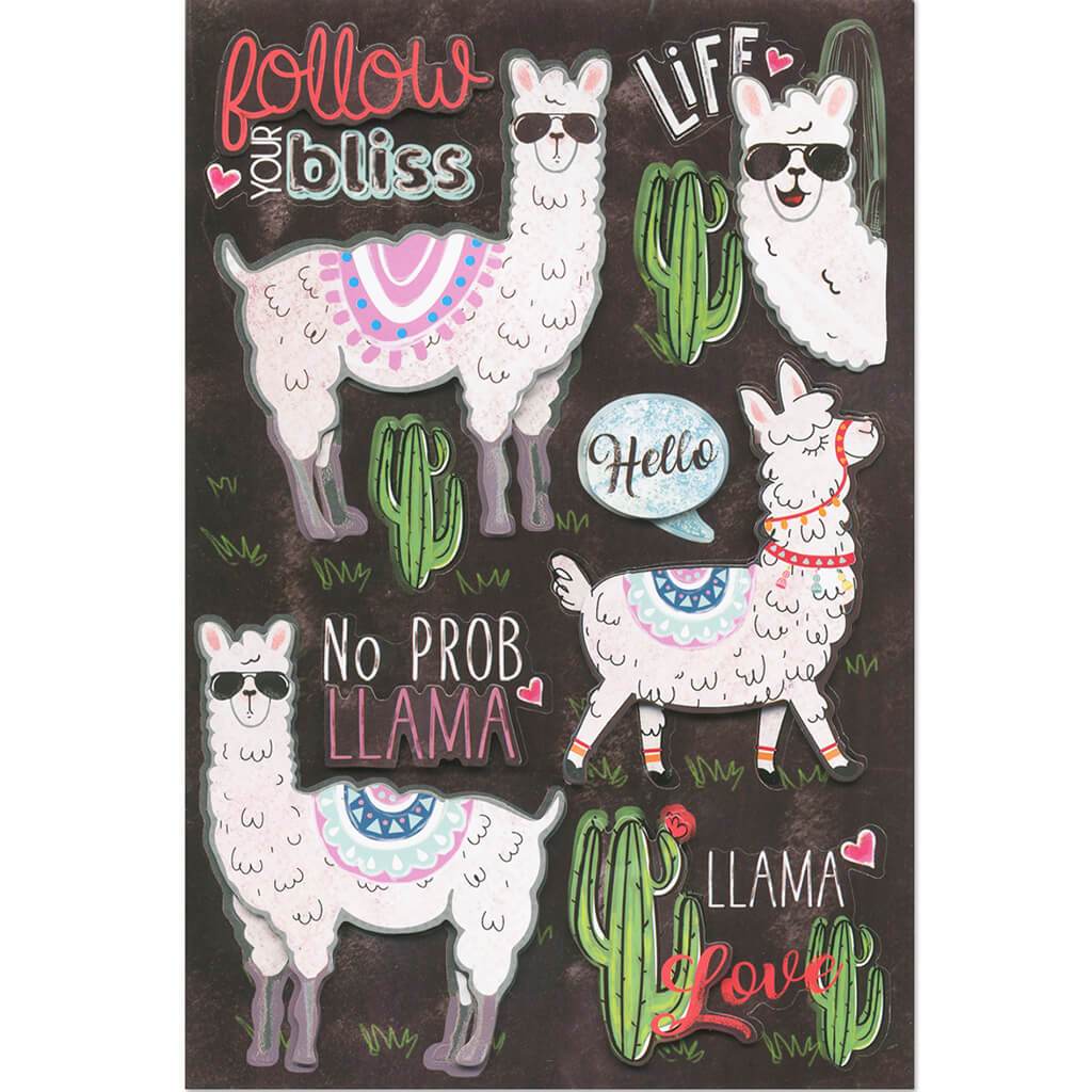 Handmade Sticker: 3D Themed 12.5cm x 18.5cm Llama 12.5 x 18