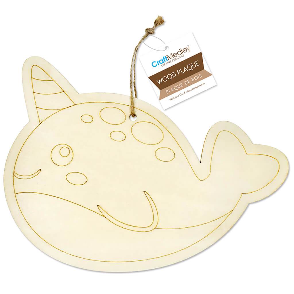 Wood Decor: DIY Hanger Plaque Narwhal with Jute Cord 22cm