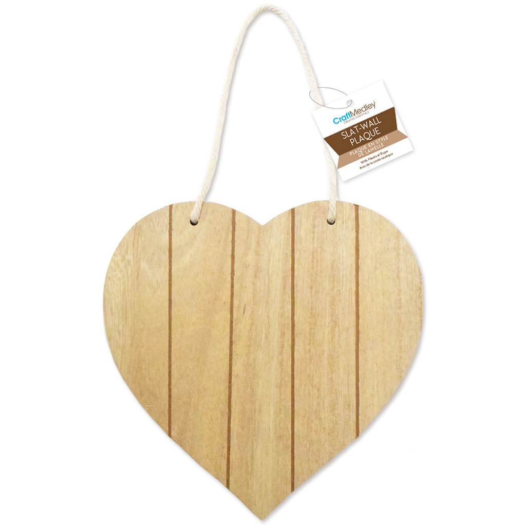 DIY Slat-Wall Hanger Plaques Heart with Nautical Rope 7.75in